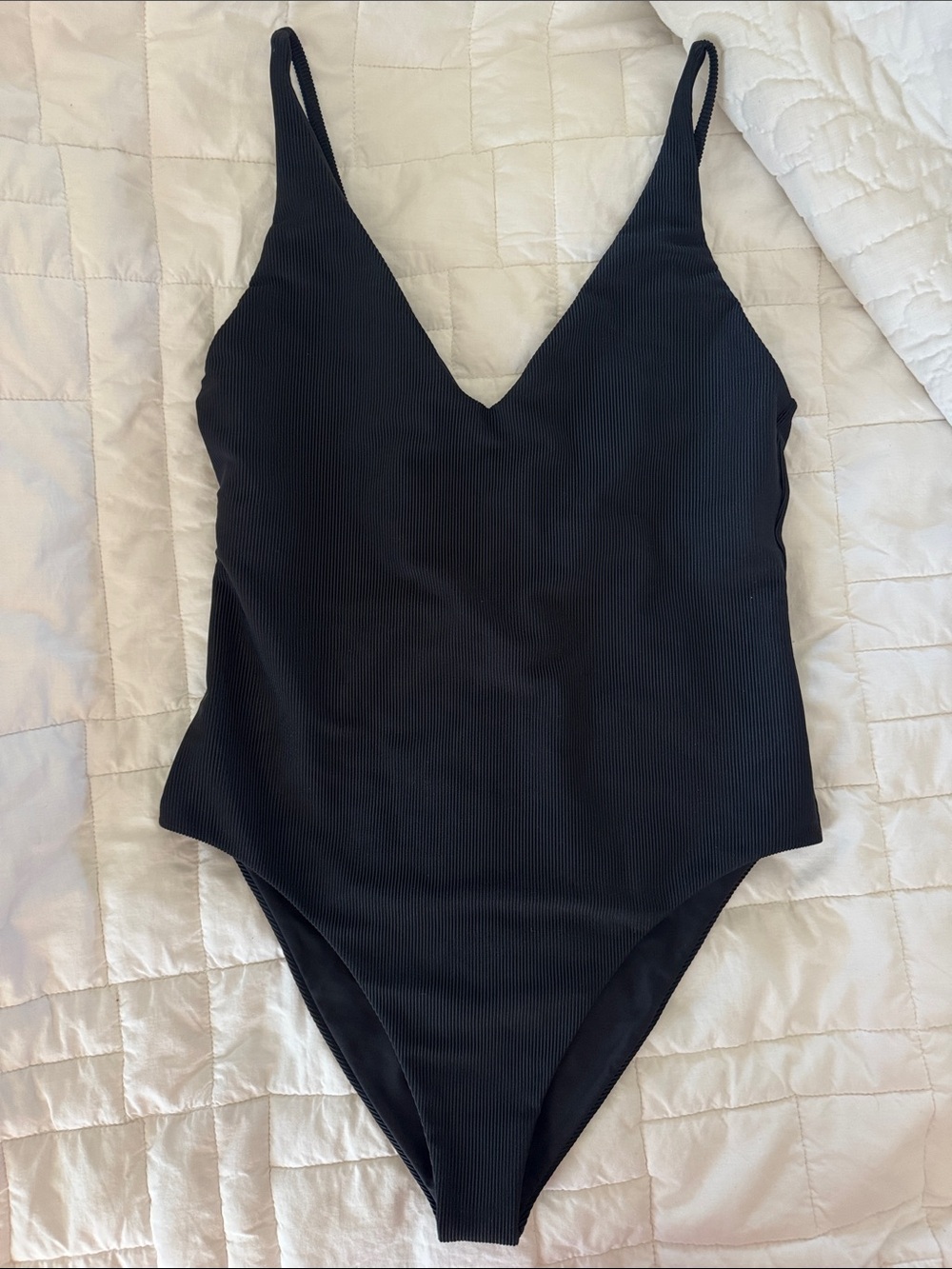 Classic Black Ribbed Girls' One-Piece Swimsuit